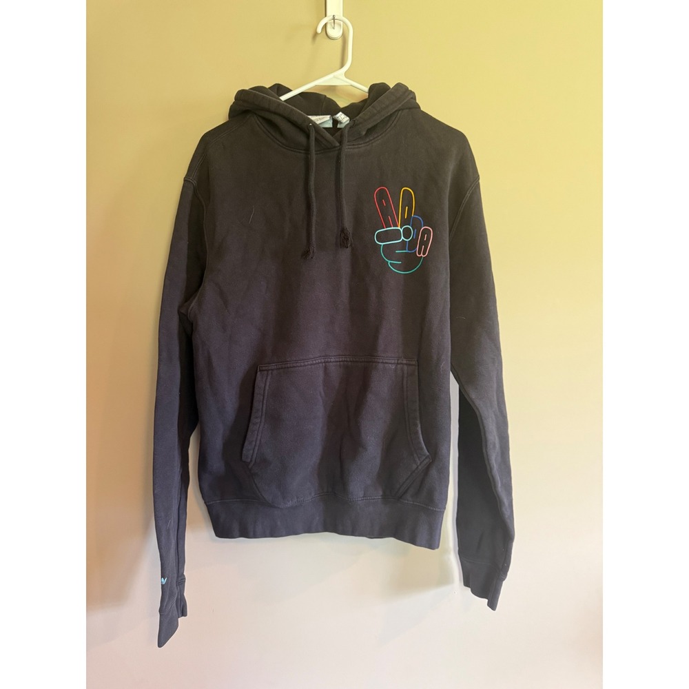 Adidas Originals Mens Peace Sign Graphic Hoodie Black‎ Fleece Pullover Medium